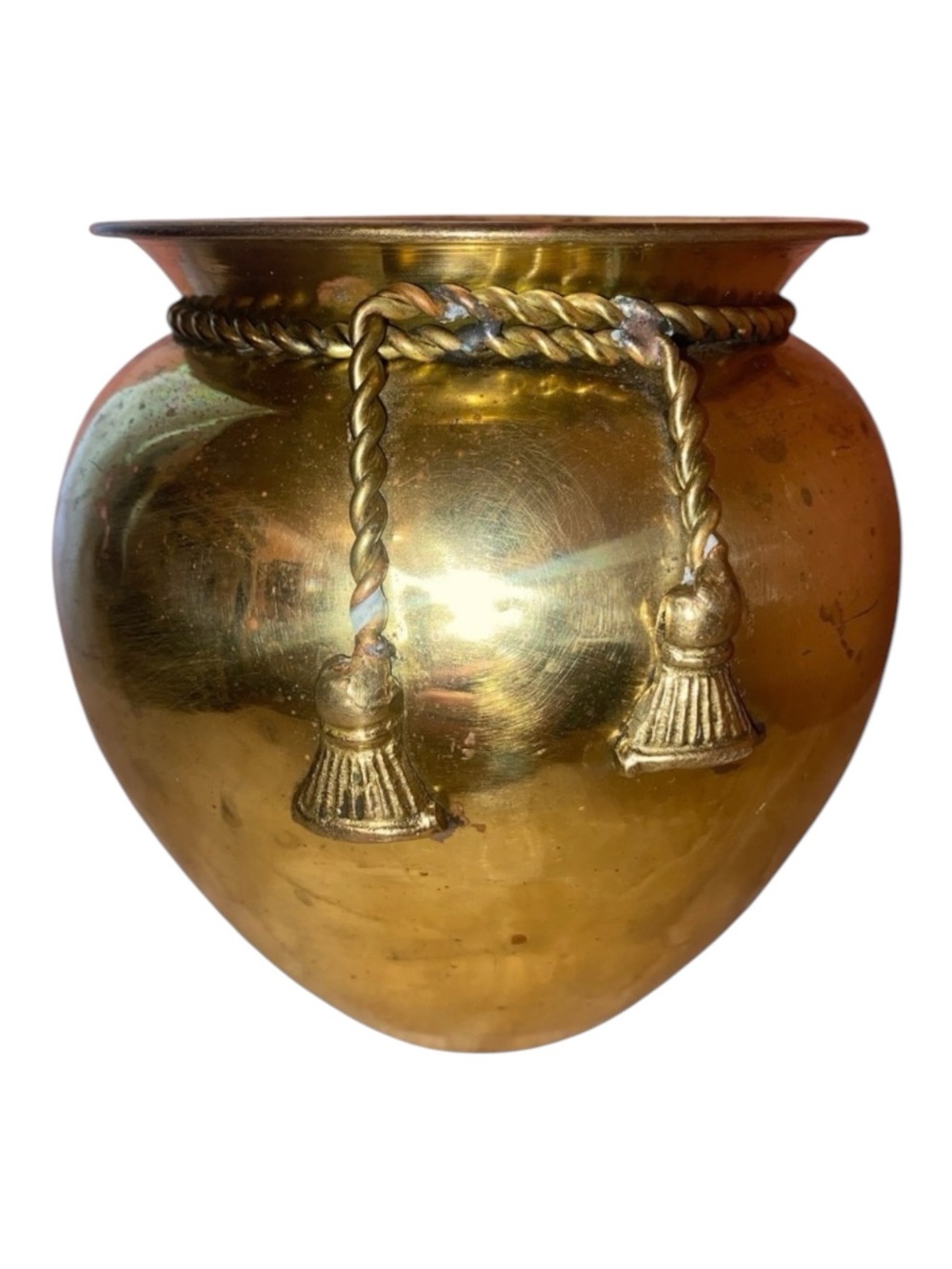 ELEGANT EXPRESSIONS Med Lacquered Solid Brass Vase w/Tied Braided Rope Detail